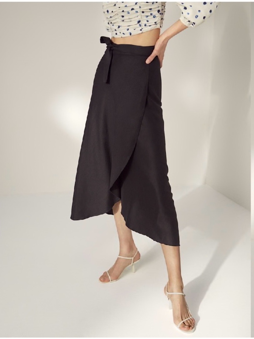 Aritzia Wilfred 100% Linen Eleta Wrap Skirt Black Size Small